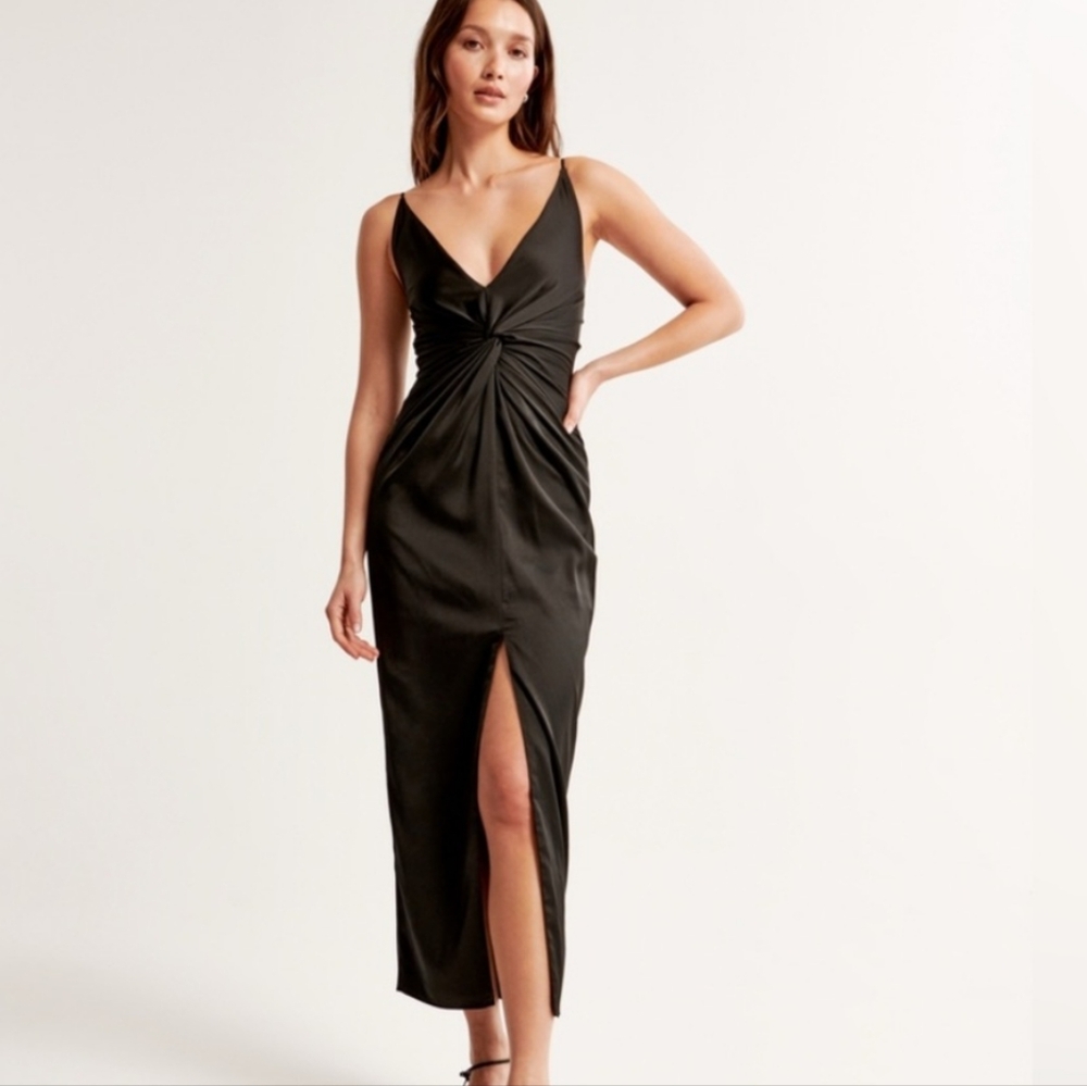 Abercrombie & Fitch Black Twist-Front Midi Dress
